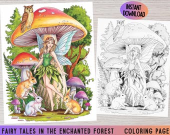 Fairy Tale Coloring Pages, Enchanted Forest, Whimsical Art (Digital Download)