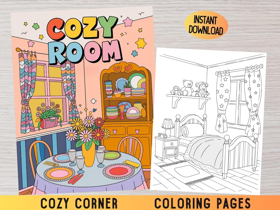 Cozy Corner Coloring Pages - Pocket Room, Isometric Coloring Book for ...