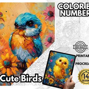 Libro para colorear de pájaros por números, pájaros y flores, colorear relajante, colorear para adultos, colorear fácil, pintar por números