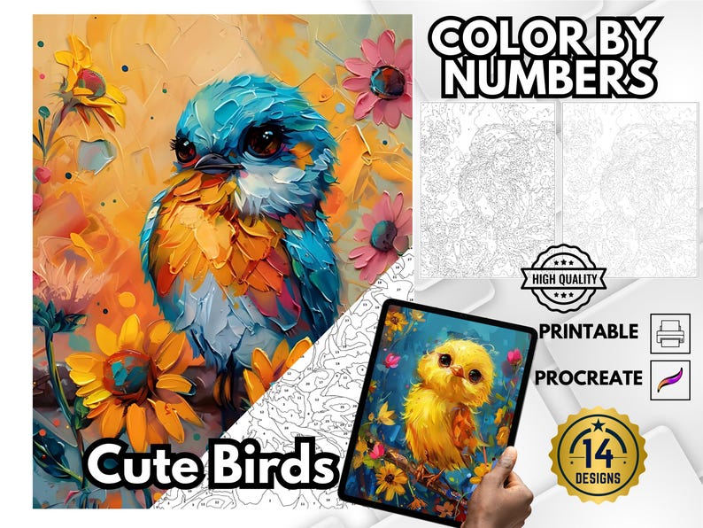 Numbers Birds Roses Birds Color by Number Coloring Book, Birds and Flowers, Relaxing ...