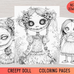 Creepy doll coloring pages, Spooky coloring, Creepy coloring, Horror coloring book, Coloring for adults, Horror coloring, Halloween coloring
