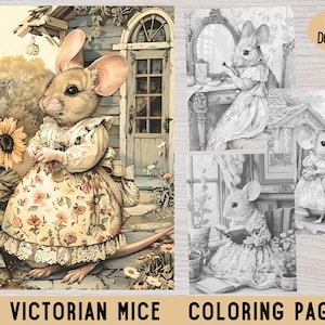 Adult coloring book, Mice coloring book, Mouse coloring book, Victorian coloring, Grayscale coloring, mouse colouring book, Coloring Pages