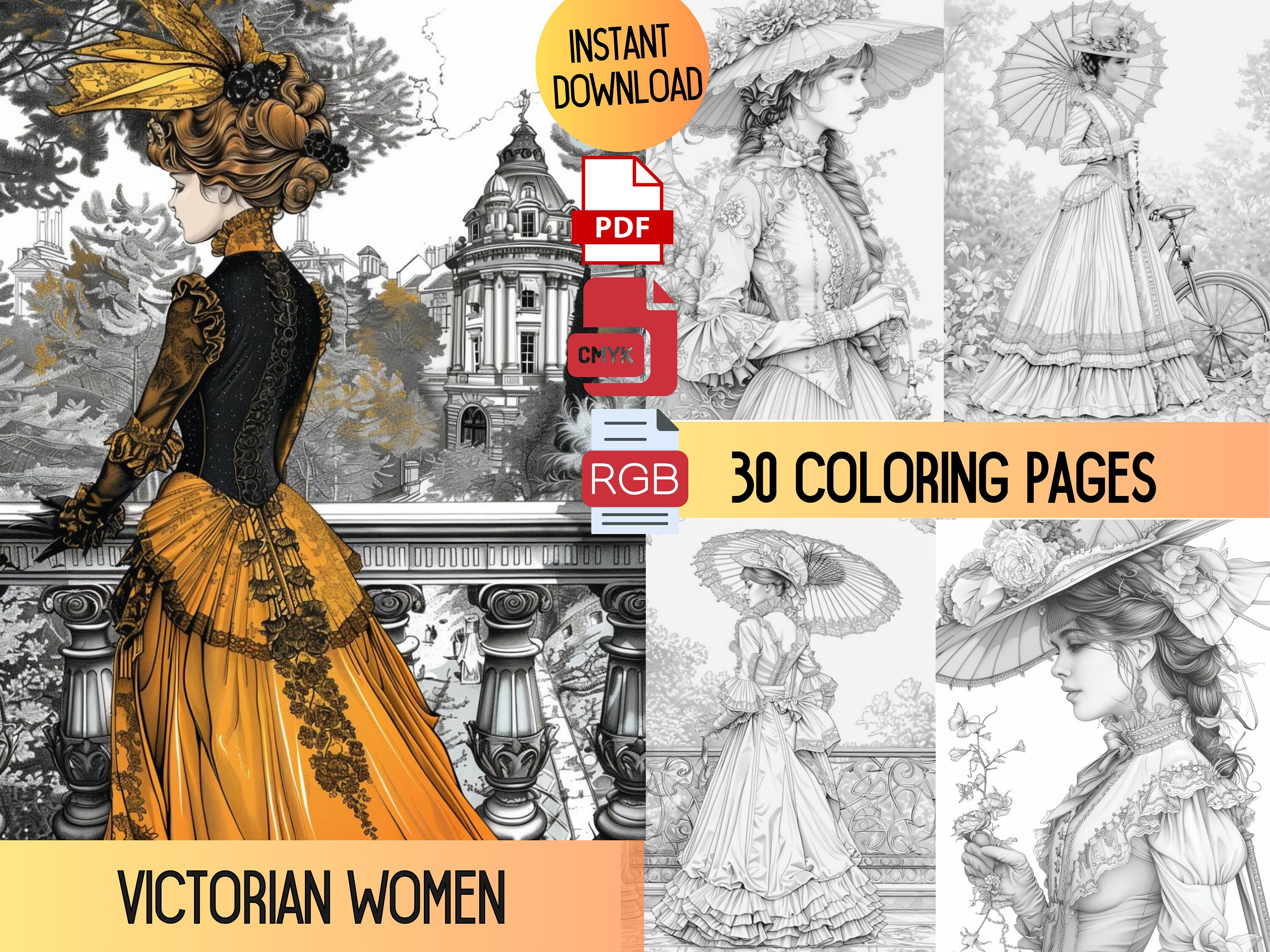 Victorian Woman Coloring Pages, Victorian Fashion, Victorian Coloring ...