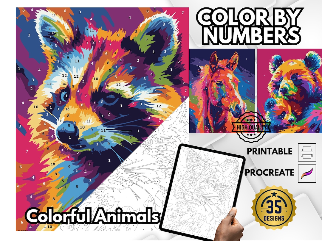 Animals Color by Number Pages, Printable Coloring Book (digital ...