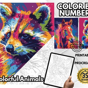 Animals Color by Number Coloring Pages, Printable Coloring Book for Adults and Kids, Relaxing Animal Illustrations, Digital Download