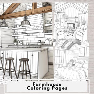 Farmhouse Interior Coloring Book, Rustic Home Designs (PDF Download)