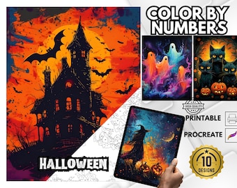 Halloween Color by Number, Spooky Digital Coloring Book (PDF & PNG)