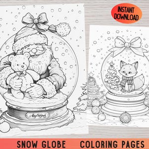 Snow Globe Coloring, Holiday Coloring Page, Christmas Coloring, Snowman Coloring Page, Winter Coloring Book, Adult Coloring Pages, Xmas
