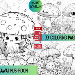 Kawaii Mushroom Coloring Book, Illustrations (PDF)