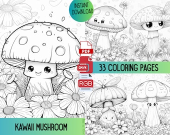 Kawaii Mushroom Coloring Book, Illustrations (PDF)