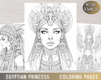 Egyptian Princess Coloring Book, Ancient Egypt Art (Digital Download)
