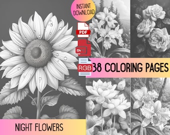 Floral Grayscale Coloring Pages for Adults, Botanical Designs (PDF Pattern)