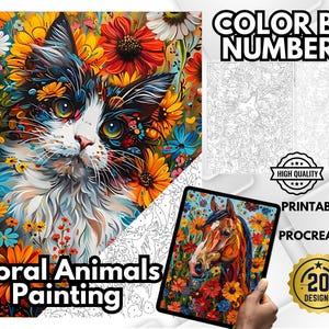 Pintar por números, Colorear por números, Colorear por números, Pintura de animales florales, Colorear animales de granja, Páginas para colorear para adultos, Arte para colorear