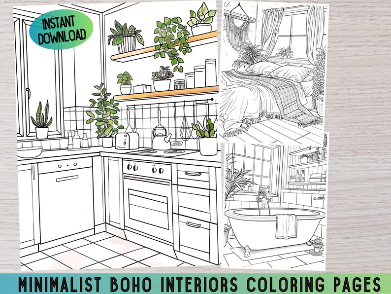 Boho Interiors Coloring Pages, Cozy Room Designs (PDF Pattern) - Etsy