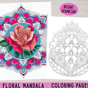 Mandala Coloring Pages | Printable Mandalas | Floral Mandala Coloring | Adult Coloring Book | Mandala Printable | Digital Coloring