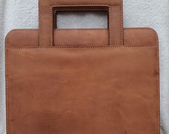 Cowhide Crazy Horse Leather Brown File Bag