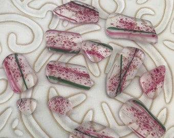 Willow Glass Kilnformed Mosaic Pieces Pink Frit Clear Stringers Lot of 12 Glass Puddles Cabs Fused Glass Cabochons Puddles Dee Tilotta