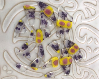 Willow Glass Kilnformed Mosaic Pieces Pink Frit Clear Stringers Lot of 12 Glass Puddles Cabs Fused Glass Cabochons Puddles Dee Tilotta