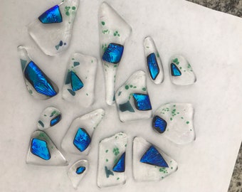Willow Glass Kilnformed Mosaic Pieces Pink Frit Clear Stringers Lot of 12 Glass Puddles Cabs Fused Glass Cabochons Puddles Dee Tilotta