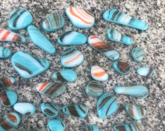 Willow Glass Kilnformed Mosaic Pieces Pink Frit Clear Stringers Lot of 12 Glass Puddles Cabs Fused Glass Cabochons Puddles Dee Tilotta