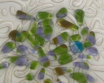 Willow Glass Kilnformed Mosaic Pieces Pink Frit Clear Stringers Lot of 12 Glass Puddles Cabs Fused Glass Cabochons Puddles Dee Tilotta