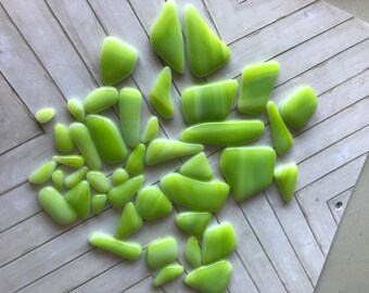 Fused Glass Cabochon Puddles, Lime Green and Coconut White Lot of 42, Kilnformed Fused Glass Cabochons, Willow Glass, Dee Tilotta Designs