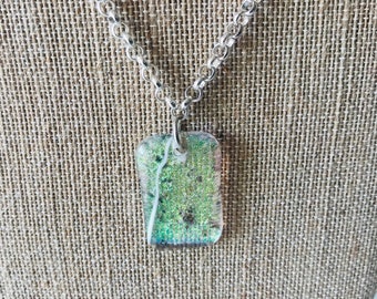 40% off Dichroic Fused Glass Pendant in Clear Ice Gray, Dichroic Jewelry Pendant, 20" Silvertone Chain, Willow Glass, Dee Tilotta Designs