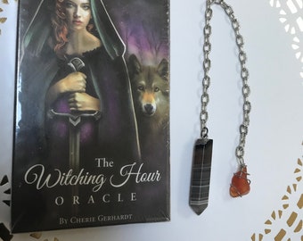 Dowsing Crystal for Divination, OOAK Pendulum with Deck Witching Hour Oracle Cards, Metaphysical, Pagan, Wiccan,  Dee Tilotta Designs