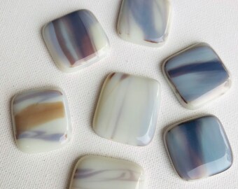 CLOSEOUT SALE Fused Glass Cabochons 7 Snow Covered Blueridge Mountains, Glass Puddles, Glass Cabs,  Willow Glass, Kilnformed Mosaic Pieces