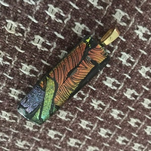 Dichroic Fused Glass Pendant in Orange Gold Purple, Dichroic Jewelry, Willow Glass, Dee Tilotta Designs