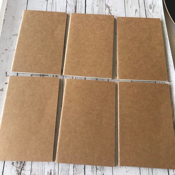Kraft Mini Journals 5.5” x 3.5”, set of 6 Pocket Journals, Paper Crafts