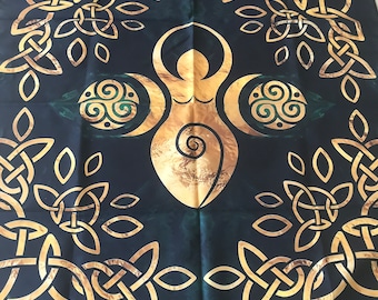 Gold Moon Goddess on Black Pagan Altar Cloth 18" Square, Wiccan Decor