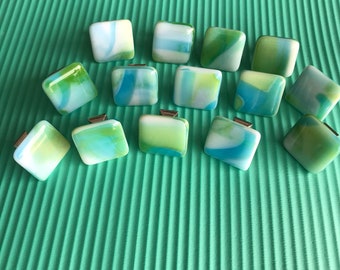 Fused Glass Cabinet Knobs with Hardware, Furniture Knob, Handmade Cabinet Knobs, Aqua Lime 1.5 inches, Willow Glass, Dee Tilotta Designs