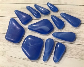 Fused Glass Cabochons Puddles, Blue Sky Lot of 12, Glass Puddles Cabs, Mosaic Supplies, Kilnformed, Willow Glass, Dee Tilotta Designs