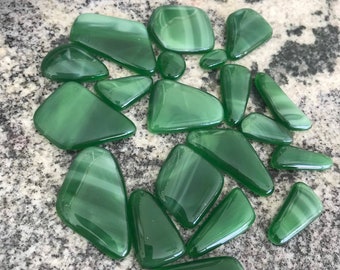 SALE Glass Cabochons Puddles, Streaky Grass Green Lot of 20 Glass Puddles Cabs, Mosaic Supplies Kilnformed, Willow Glass, Dee Tilotta Design