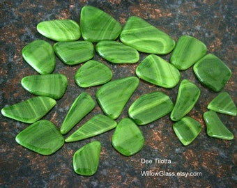 Fused Glass Puddles Cabochons, Streaky Lime Green Lot of 23, Glass Puddles Cabs, Mosaics Kilnformed Glass, Willow Glass, Dee Tilotta Designs