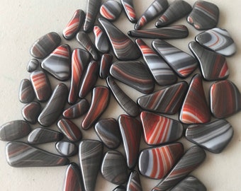 CLEARANCE SALE Fused Glass Puddles Cabochons, 49 Grey Red Streak, Crimson Tide, Glass Puddles Cabochons, Kilnformed Mosaic, Willow Glass