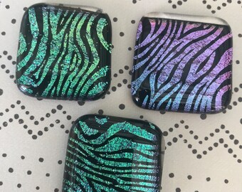 Fused Glass Cabochons, 3 Zebra Stripes Dichroic Glass Cabochons, Glass Cabs, Clearance Sale, Willow Glass, Dee Tilotta Designs