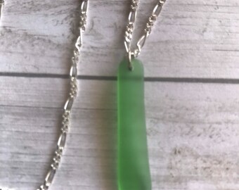 Green Beach Glass Pendant on Sterling Silver Chain, Hard to Find OOAK, Gulf Coast, Sea Glass Jewelry, Willow Glass, Dee Tilotta Designs