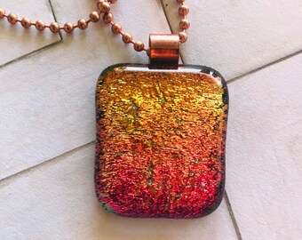 40% off Dichroic Fused Glass Pendant in Pink and Orange, Dichroic Jewelry, Pendant, 18" Copper Chain, Willow Glass, Dee Tilotta Designs