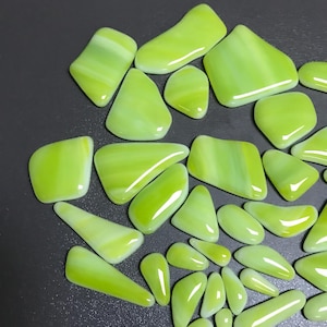 CLOSEOUT Fused Glass Cabochon Puddles, Lime Green Lot of 39, Fused Glass Cabochons, Willow Glass, Dee Tilotta Designs