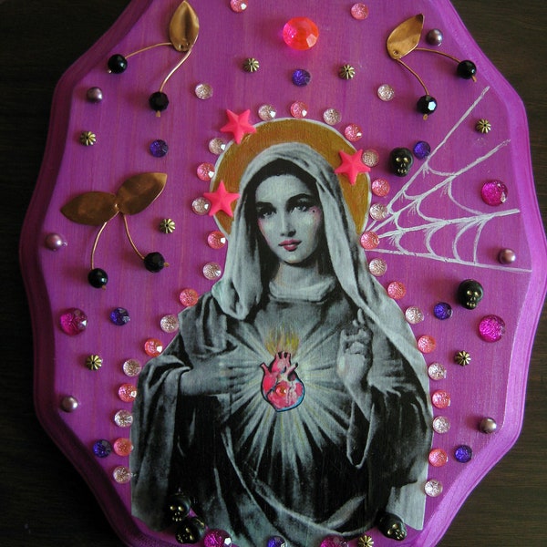 blackcherry virgin immaculate assemblage- neon pop art for your altar or shrine