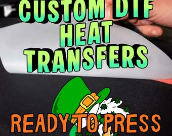 Transferencias térmicas DTF personalizadas, listas para aplicar, transferencias termoadhesivas personalizadas para prendas.