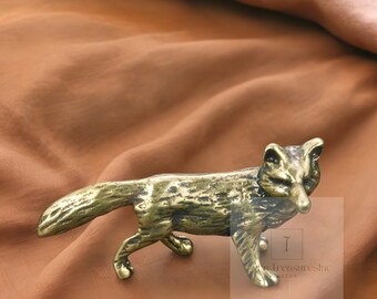 Fuchs Messing Figur, Messing Tier Skulptur, zierliche Fuchs Messing Mini Bronze Figur, Ornament Messing Geschenk, Rustikale Vintage Home Tischdekoration