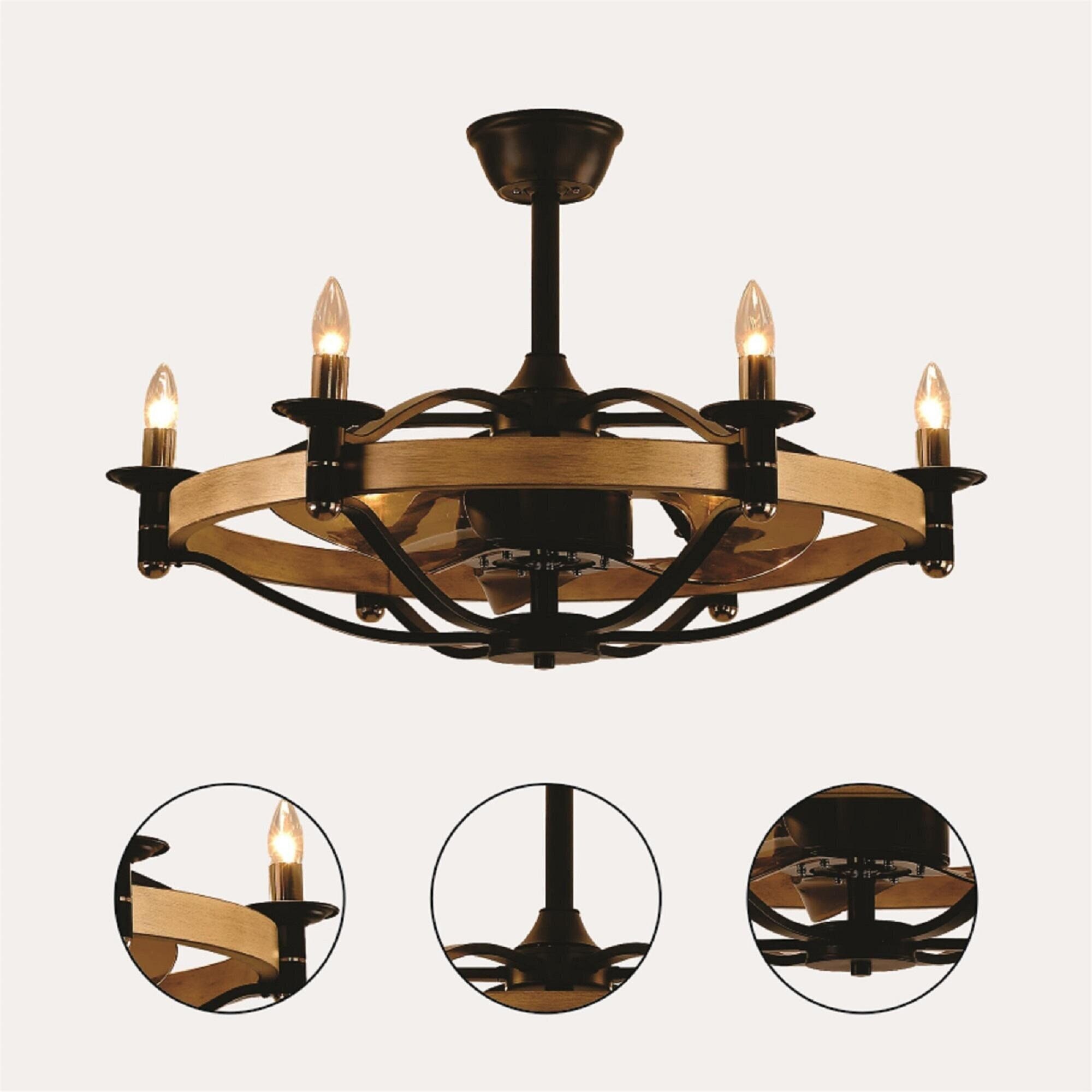 Caged Ceiling Fan with Light,Farmhouse Ceiling Fan with Remote Control,Rustic