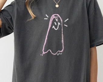 Pastel Goth Shirt Ghost Sweatshirt Crewneck Halloween Boo Graphic Vintage Graffiti Fall Ghost Tee Comfort Colors Men Spooky Season 90s