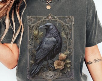 Vintage Raven Shirt Tarot Card Dark Academia Gothic Aesthetic Halloween Women Tee Oversized Comfy Fashion Witchy Cottagecore Mystical Witch