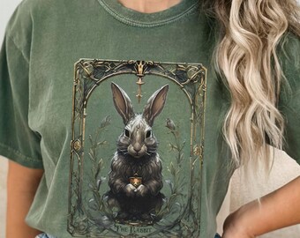 Vintage Halloween Bunny Tarot Card Shirt Women Tee Oversized Unisex Jersey Dark Academia Gothic Aesthetic Clothes Cottagecore Rabbit
