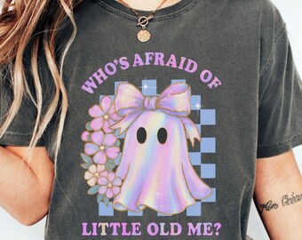 Pink Ghost Graphic Tee Shirt Halloween Clothing Kids Iridescent Design Cute Spooky Kawaii Spirit Girls Youth Apparel Comfort Colors