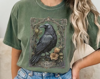Vintage Raven Tarot Card T-Shirt: Dark Academia Cottagecore Style